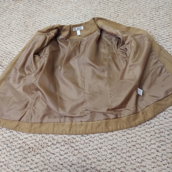 Dressbarn Faux Suede Jacket Womens Sz M Brown Tan Full Zip Blazer Lined Neutral - Picture 15 of 16